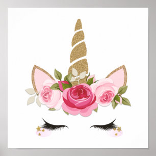 Unicorn Gold Floral Cute Trendy  Poster