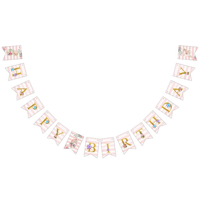 Unicorn Gold Glitter Pink Baby Girl Happy Birthday Bunting (All)