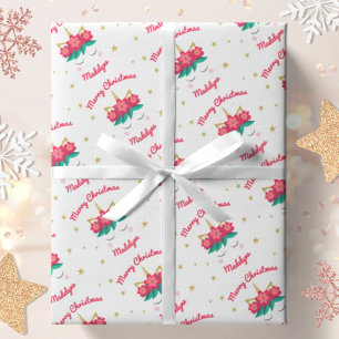 Unicorn Gold Glitter Stars Personalised Christmas Wrapping Paper