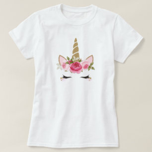 Unicorn Gold Pink Floral Cute Trendy Girly T-Shirt