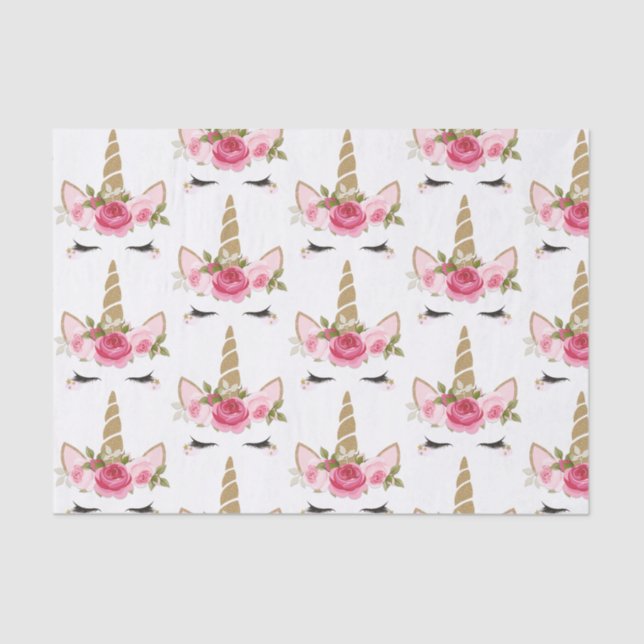 Unicorn Gold Pink Floral Cute Trendy Tissue Paper (Front)