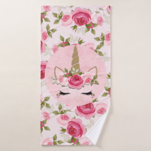 Unicorn Gold Pink Floral Roses Cute Trendy  Bath Towel Set