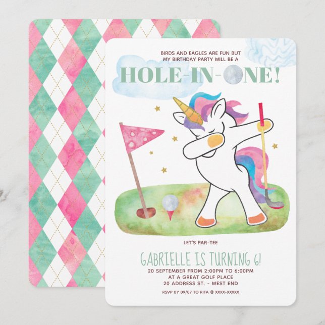 Unicorn Golf Birthday Party Invitation (Front/Back)