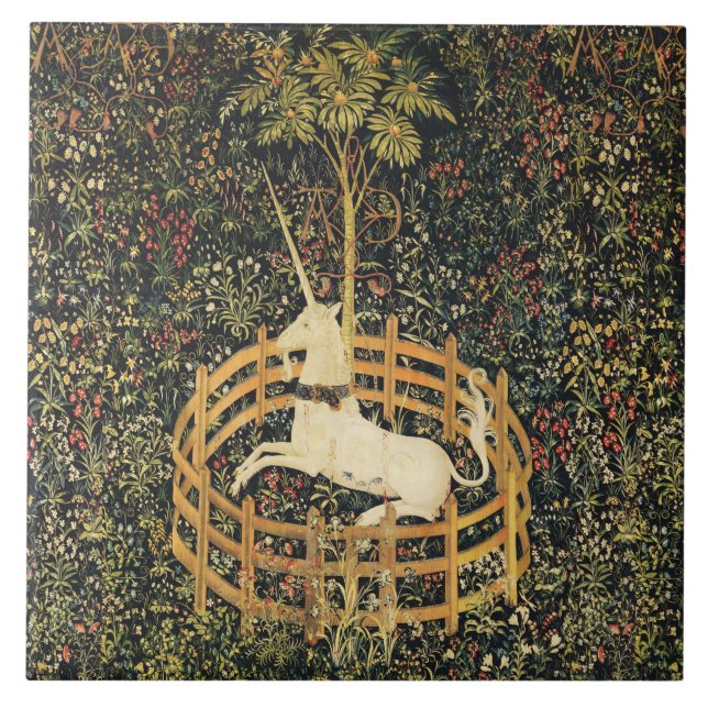 UNICORN GOTHIC FANTASY FLOWERS,FLORAL MOTIFS CERAMIC TILE (Front)