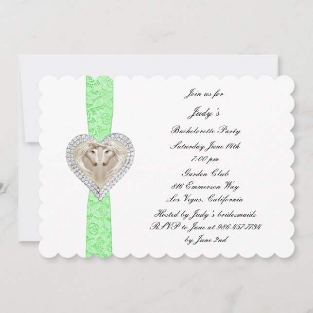 Unicorn Green Lace Bachelorette Party Invitation (Front)
