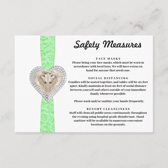 Unicorn Green Lace Safety Measures Enclosure Card (Front)