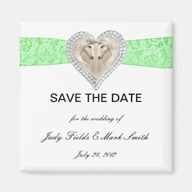 Unicorn Green Lace Save The Date Magnet (Front)