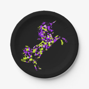 Unicorn Green Purple Splattered Paint Paper Plate