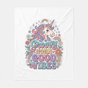 Unicorn Groovy Horn Good Vibes Charming POD Artwor Fleece Blanket