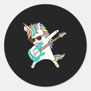 Unicorn Guitar Player Guitarist Rock Punk Bass Bas Classic Round Sticker