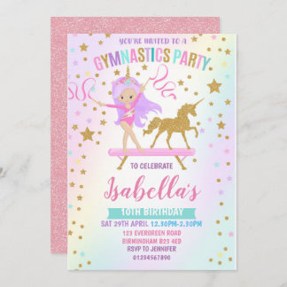 Unicorn Gymnastics birthday Invitation