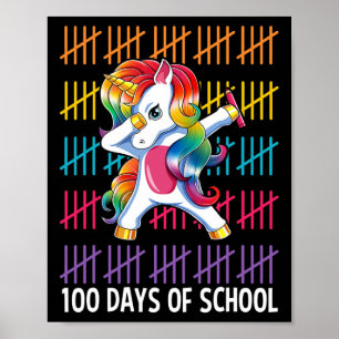 Unicorn Happy 100 Days Of School Girls Kids Gift Poster