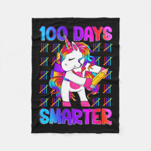 Unicorn Happy 100 Days Of School Smarter Brighter Fleece Blanket