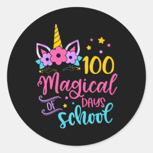Unicorn Happy 100th Day 100 Magical Days Of School Classic Round Sticker