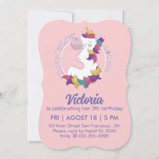 Unicorn Happy Birthday Number Three