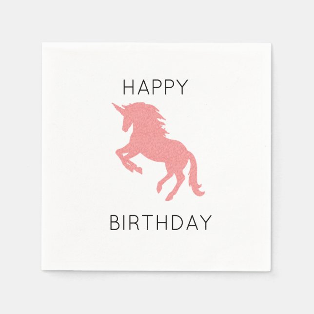 Unicorn Happy Birthday Pink Painting Napkin (Front)
