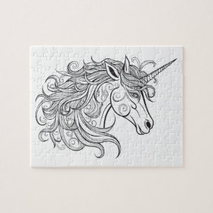 Unicorn Head Drawing Small Jigsaw Puzzle