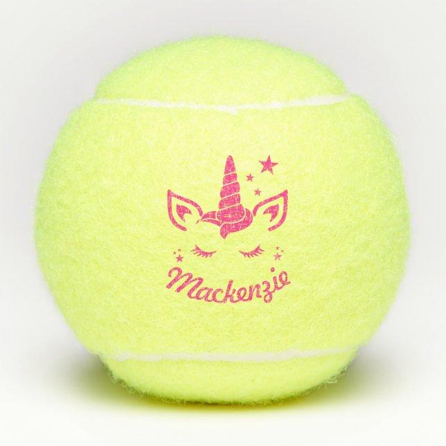 Unicorn Head Personalised Kids Name Tennis Balls (Front)