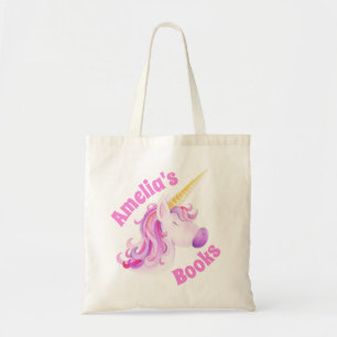 Unicorn head whimsy art kids name book bag