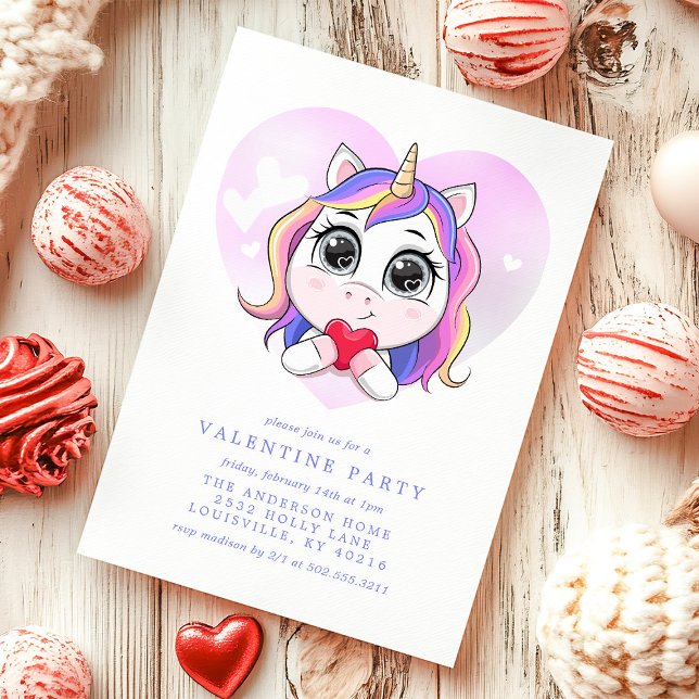 Unicorn Heart Cute Valentine's Day Party Invitation (Creator Uploaded)