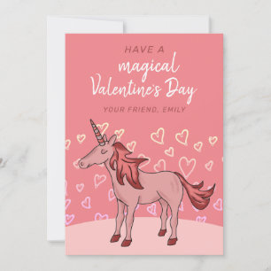 Unicorn Heart Kids Classroom Valentine`s day Holiday Card