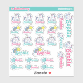 Unicorn Hearts Personalised Name Labels   School