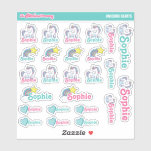 Unicorn Hearts Personalised Name Labels   School