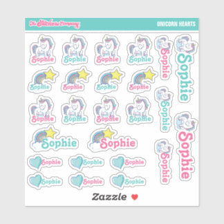 Unicorn Hearts Personalised Name Labels | School