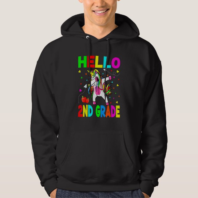 Unicorn Hello Second Grade Squad Cute Teacher Stud Hoodie (Front)