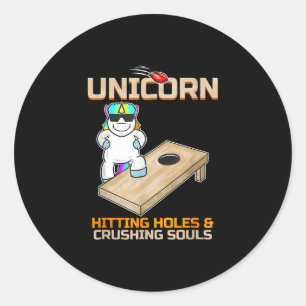 Unicorn Hitting Holes Crushing Souls Cornhole Classic Round Sticker