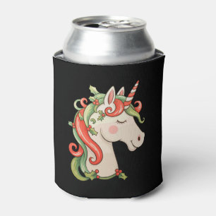 Unicorn Holly Christmas Xmas Matching Family Can Cooler