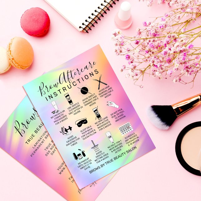 Unicorn Holographic Brows Aftercare Icon Business  Business Card (Creator Uploaded)