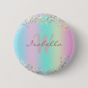 Unicorn Holographic Glitter 6 Cm Round Badge