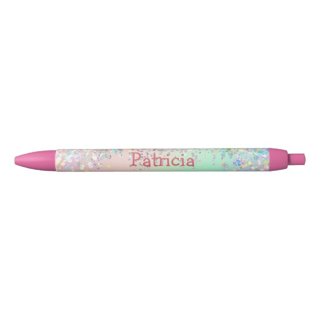 Unicorn Holographic Glitter  Black Ink Pen (Front)