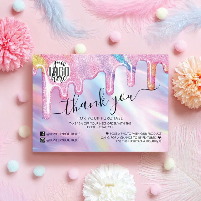 Unicorn Holographic Glitter Customer Thank You Business Card (Creator Uploaded)