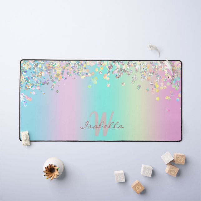 Unicorn Holographic Glitter Desk Mat (Kids Table)