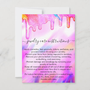 Unicorn Holographic Glitter Drip Jewellery Care Ca Card