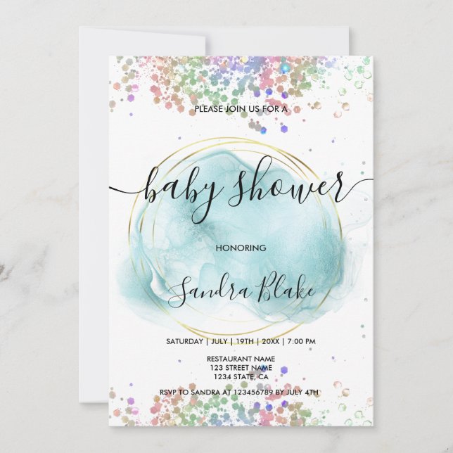 Unicorn Holographic Glitter Drips Baby Shower  Invitation (Front)