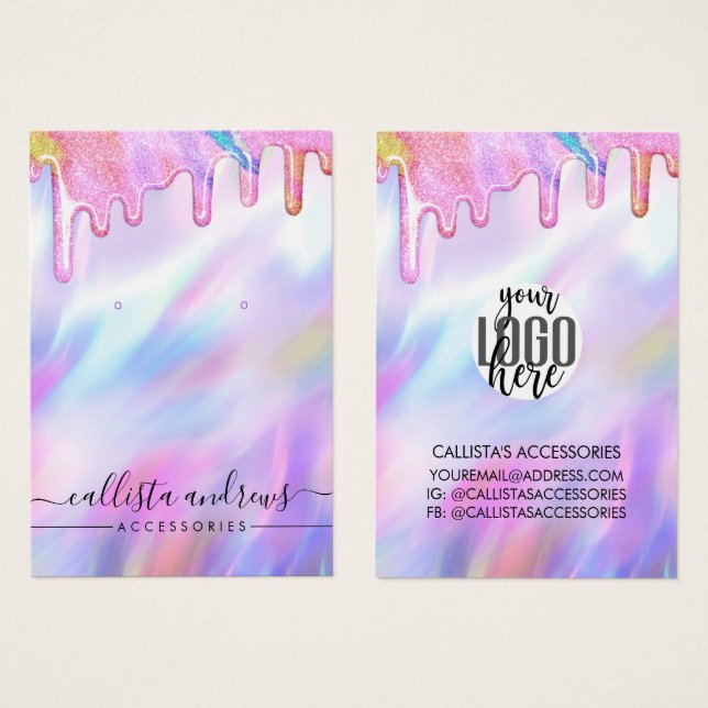 Unicorn Holographic Glitter Drips Logo Earring (Front & Back)