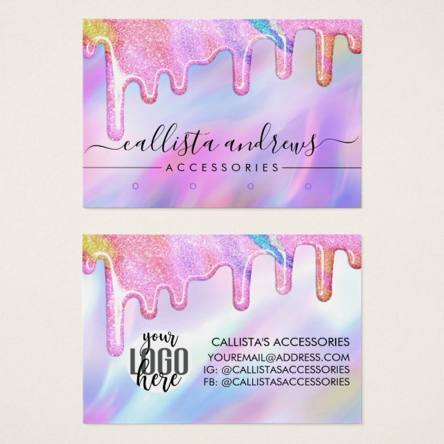 Unicorn Holographic Glitter Drips Low Earring Logo (Front & Back)