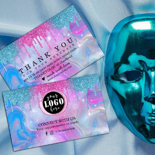 Unicorn Holographic Glitter Drips thank you  Business Card
