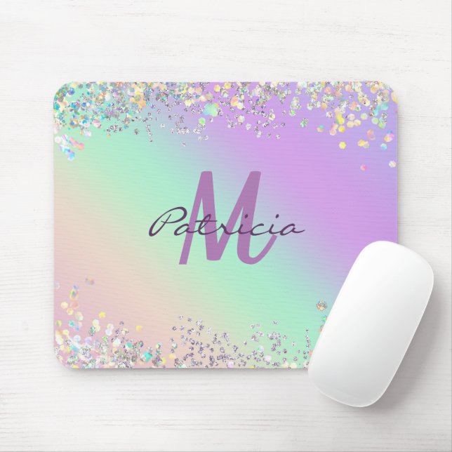 Unicorn Holographic Glitter Mouse Pad (With Mouse)