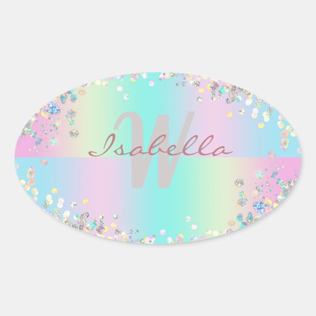 Unicorn Holographic Glitter Oval Sticker (Front)