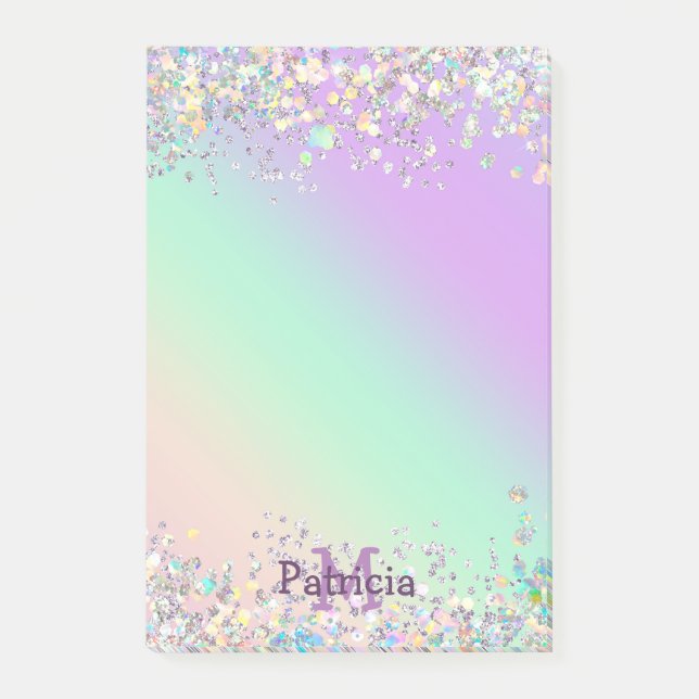 Unicorn Holographic Glitter Post-it Notes (Front)