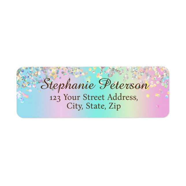 Unicorn Holographic Glitter Return Address Label (Front)