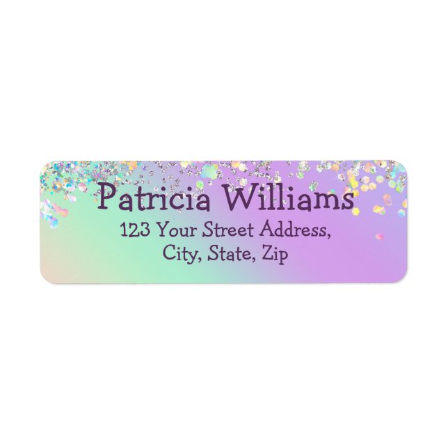Unicorn Holographic Glitter Return Address Label (Front)