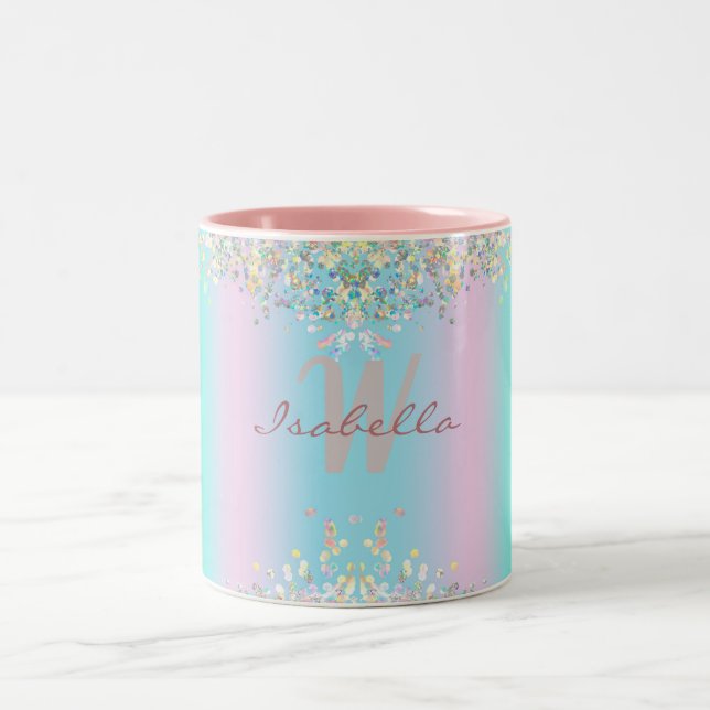 Unicorn Holographic Glitter Two-Tone Coffee Mug (Center)