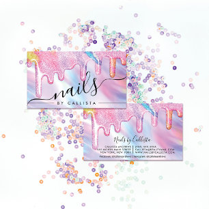 Unicorn Holographic Thick Glitter Drips Nails Business Card