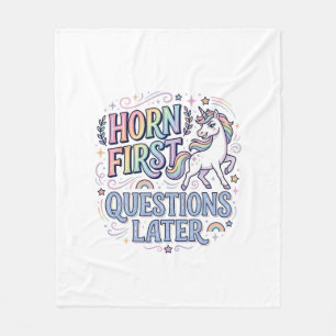 Unicorn Horn First Questions Later Adorable Sticke Fleece Blanket