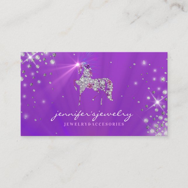 Unicorn horse sparkle purple jeweller diamond business card (Front)